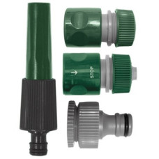 FIT IT 77292 Набор поливочный 4 шт. 3/4" (насадка для полива,соединитель, соединитель с автостопом, адаптер внешний)