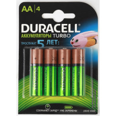 Duracell (TURBO) HR6-4BL 2400mAh/2500mAh (AA2500mAh/4BL) предзаряженные (4/40/15000) (4 шт. в уп-ке)