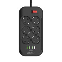 ARTSTYLE CL-6403B Сетевой фильтр,(черный, с функцией умной зарядки, 220V, 2200W, 6 гнезд, 4 usb-порта)