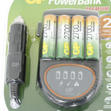 Зарядное устройство GP PB50GS270CA-2CR4 + 4 аккумулятора AA 2700mAh и адаптер в авто Серия Premium P.B.H500