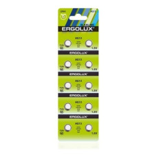 Ergolux AG13 BL-10 (AG13-BP10, LR44 /LR1154 /A76 /357 батарейка для часов)(10 шт. в уп-ке)