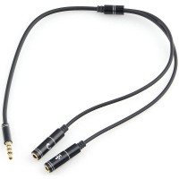 Кабель аудио Cablexpert CCAB-02-35MYHM-0.2MB. 3.5 джек 4pin(M)/2х 3.5 джек(F) наушники и микрофон, черный, 0.2м, блистер