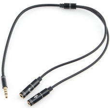 Кабель аудио Cablexpert CCAB-02-35MYHM-0.2MB. 3.5 джек 4pin(M)/2х 3.5 джек(F) наушники и микрофон, черный, 0.2м, блистер