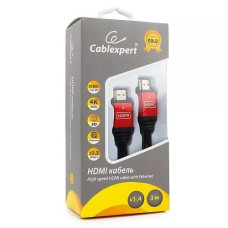 Кабель HDMI Cablexpert, серия Gold, 3 м, v1.4, M/M, красный, позол.разъемы, алюминиевый корпус, нейлоновая оплетка, коробка (CC-G-HDMI02-3M)