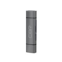USB Type-C/USB 3.0 (2 в 1) Card reader CBR Gear, до 5 Гбит/с, microSD/T-Flash/SD/SDHC/SDXC, доп.выход USB 3.0 хаб, поддержка OTG, алюминиевый корпус