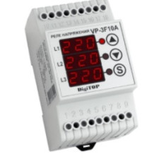 DigiTOP VP-3F10A Реле напряжения трехфазное на DIN-рейку, 50-400В, макс. 16А, 5-600 сек.