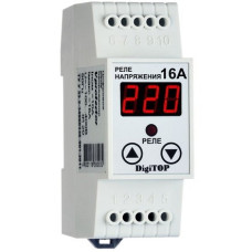 DigiTOP Vp-16A Реле напряжения однофазное на DIN-рейку, 0-400В, макс. 16А, 5-600 сек.