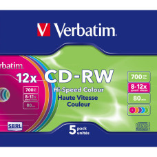 Оптический диск CD-RW Verbatim 700МБ 8-12x slim case, color ( 43167 ) 5 шт.