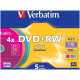 Оптический диск DVD+RW Verbatim 4,7Gb 4x Slim Case Color 43297 5шт