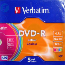Оптический диск DVD-R Verbatim 4.7ГБ 16x slim case, color ( 43557 ) 5 шт.