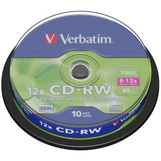Оптический диск CDRW Verbatim DataLifePlus 700Mb 8-12x CakeBox (43480) 10шт