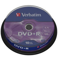Оптический диск DVD+R диск Verbatim 4,7Gb 16x CakeBox (43498) 10шт