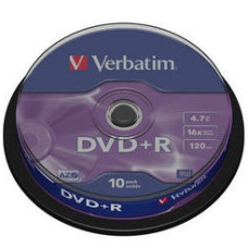 Оптический диск DVD+R диск Verbatim 4,7Gb 16x CakeBox (43498) 10шт