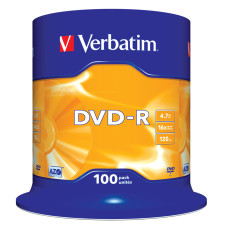Оптический диск DVD-R Verbatim 4,7Gb 16x CakeBox (43549) 100шт