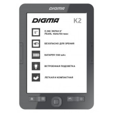 Digma K2 6" E-ink HD Pearl 758x1024 600MHz/4Gb/microSDHC/frontlight темно-серый (1406109)