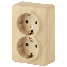 Эра Б0020693 11-2205-11 Розетка 2 х 2P+E Schuko, 16АХ-250В, ОУ, Эра Эксперт, сосна