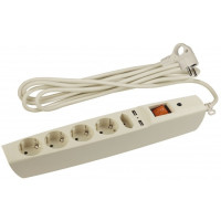 ЭРА C0043328 Сет. фильтр SFU-5es-2m-I надеж. защита, с/з, с выкл, 5гн + 2USB, 2м,, 10А, шторки, сл. кость