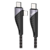 HOCO HC-41486 U95/ кабель 2-in-1: Type-C-Type-C + Lightning/ 1.2m/ 60W/ Нейлон/ Black