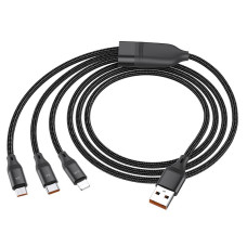 HOCO HC-55933 U104/ USB кабель 3-in-1: Lightning+Micro+Type-C/ 1.2m/ 6A/ Нейлон/ Black
