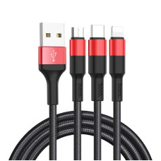 HOCO HC-80282 X26/ USB кабель 3-in-1: Lightning+Micro+Type-C/ 1m/ 2A/ Нейлон/ Black&Red