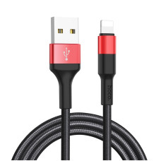 HOCO HC-80190 X26/ USB кабель Lightning/ 1m/ 2A/ Нейлон/ Black&Red