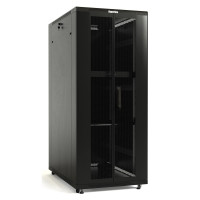 Hyperline TTB-3268-AS-RAL9004 Шкаф напольный 19-дюймовый, 32U, 1610x 600х 800 мм (ВхШхГ), передняя стеклянная дверь со стальными перфорированными боковинами, задняя дверь сплошная, ручка с замком