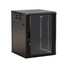 Hyperline TWB-1245-GP-RAL9004 Шкаф настенный 19-дюймовый (19"), 12U, 650x 600х 450мм, стеклянная дверь с перфорацией по бокам, ручка с замком, цвет черный (RAL 9004) (разобранный)