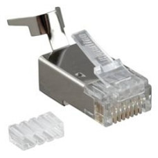 Hyperline PLUG-8P8C-UV-C6-TW-SH Разъем RJ-45(8P8C) , экранированный, со вставкой, категория 6(50 µ"/ 50 микродюймов), универсал.(для однож. и многожил/ кабеля),для толстых жил1.35-1.5 мм