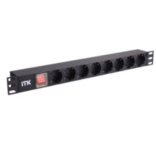 ITK PH12-8D3 PDU 8 розеток нем. ст, с LED выкл, 1U, без шнура, вх. С14