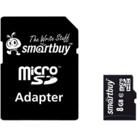 Флеш-карта 8Гб Smartbuy SDHC Class 10 ( SB8GBSDCL10-01 ) SD адаптер