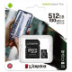 Флеш-карта microSDXC 512Гб Kingstone Canvas Select Plus , Class 10 UHS-I U3 ( SDCS2/512GB ) + адаптер