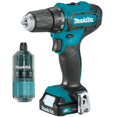 Makita DF333DWYE4 Дрель ак,{12В,2х1.5Ач Li-ion(слайдер),БЗП-10мм,0-4501700обм,3014Нм,1.1кг,чем,подсв+н-р бит B-28905}
