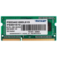 Модуль памяти SO-DIMM DDR3L 1600Mhz 4Gb PATRIOT ( PSD34G1600L81S )