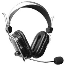 A4Tech HS-50,Черный(серебристые вставки) {Гарнитура стерео, монитор типа, закрытые, рег громкости, 20-20000Гц 32 Ом 97дБ, микр подвижн, кабель 2, 3.5 jack 3 pin}