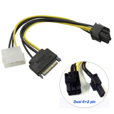 ORIENT C578, Переходник питания для PCI-Ex видеокарт Molex 4pin (M) + SATA 15pin (M) -> 8pin (6pin+2pin)