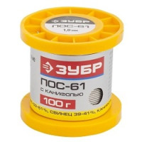 ЗУБР Припой, ПОС 61, трубка с канифолью, 100г, 1мм [55450-100-10C]