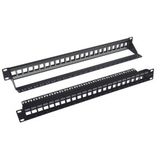 Патч-панель наборная 19" NEOMAX [NM-BPP-1U24P-UB-101-BK] 1U, 24 порта, UTP, с кабельным организатором, цвет черный