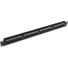 Патч-панель 19" NEOMAX [NM-PP-1U24P-UC5E-D-101-BK] 1U, 24 порта, кат.5E, UTP, Dual IDC, цвет черный