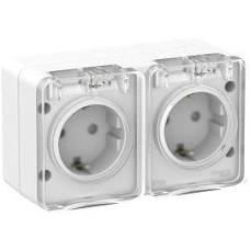 Schneider-electric ATN540126 AtlasDesign Profi54 розетка двойная с заземлением со шторками IP54 16А 250B, БЕЛЫЙ, Россия