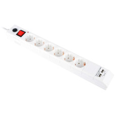 Сетевой фильтр BURO BU-SP5_USB_2A-W 6м White 6 розеток