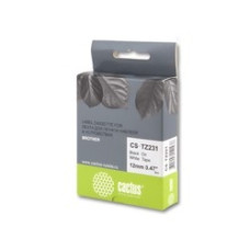CACTUS TZ-231 Лента CACTUS (CS-TZ231) для печати наклеек в устройствах brother P-touch 1010/1280/1280VP/2700VP, черный на белом, 12мм х 8м