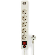 Сетевой фильтр Гарнизон ECL-5-U2-W-1.8 белый, 2 розетки USB A (12 Вт Max), 5 розеток Schuko (евро), 10А, 1,8м, ур.защиты 4, пакет