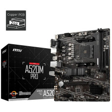 Материнская плата MSI A520M PRO A520, AM4, 2*DDR4, 1*PCIEx16, 2*PCIEx1, 1*M.2, 6*USB3.2Gen1, 6*USB2.0, 4*SATA3.0, 1G, VGA, DP, HDMI, M-ATX, RTL