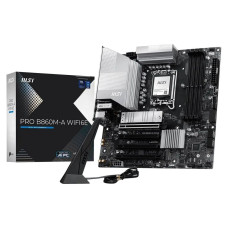 Материнская плата MSI PRO B860M-A WIFI6E B860, LGA1851, 4*DDR5, 4*PCIEx16, 3*M.2, 2*TypeC, 1*USB3.2Gen2, 6*USB3.2Gen1, 6*USB2.0, 4*SATA3.0, 5G, Type-C(DP), DP, HDMI, M-ATX, RTL