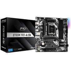 Материнская плата ASRock B760M PRO-A/D4 B760, LGA1700, 4*DDR4, 2*PCIEx16, 1*PCIEx1, 2*M.2, 2*TypeC, 5*USB3.2Gen1, 6*USB2.0, 4*SATA3.0, 2.5G, DP, HDMI, M-ATX, RTL