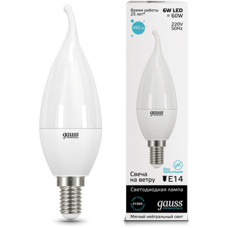 Светодиодная лампа Gauss Elementary LED Candle Tailed E14 6W 4100K 34126