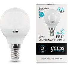 Светодиодная лампа Gauss Elementary LED Globe E14 6W 4100K 53126 x10