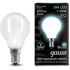 Светодиодная лампа Gauss Black Filament LED Globe Opal E14 5W 4100K 105201205