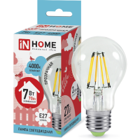 Светодиодная лампа In Home LED-A60-deco 7Вт 230В Е27 4000К 630Лм прозрачная 4690612008059