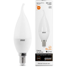 Светодиодная лампа Gauss Elementary LED Candle Tailed E14 6W 3000K 34116